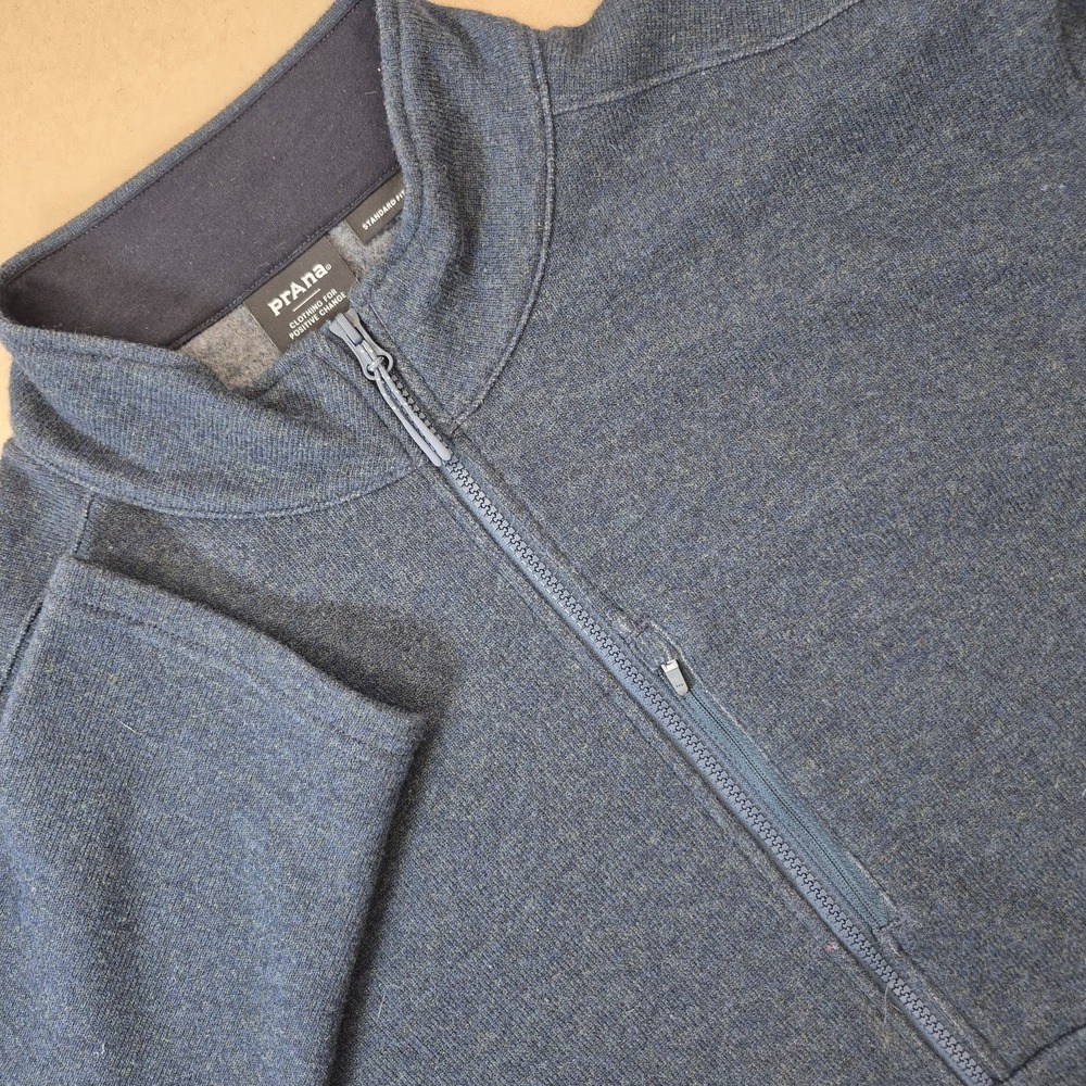 Prana Route Tracker Wool Pullover Mens XXL Standard Fit‎ Blue 1/2 Zip